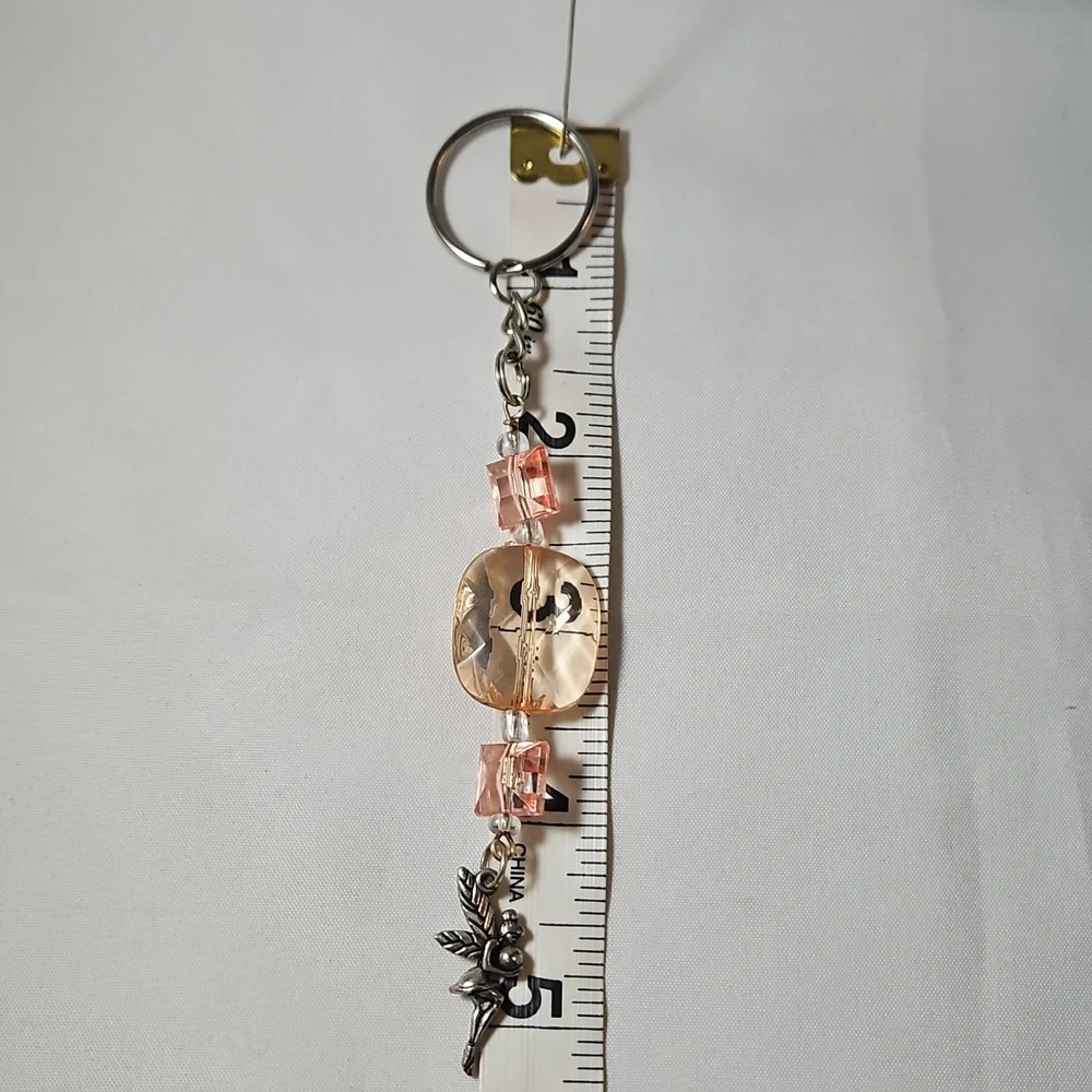 Romantic Sparkling Fairy Charm Keychain with Pink-Peach Tone Beads Handmade